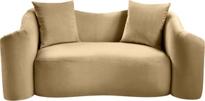 Meridian Furniture Destin Curved Velvet Loveseat with Plush Cushions and Sculpted Frame for Modern Living Rooms Camel 44052Camel-L