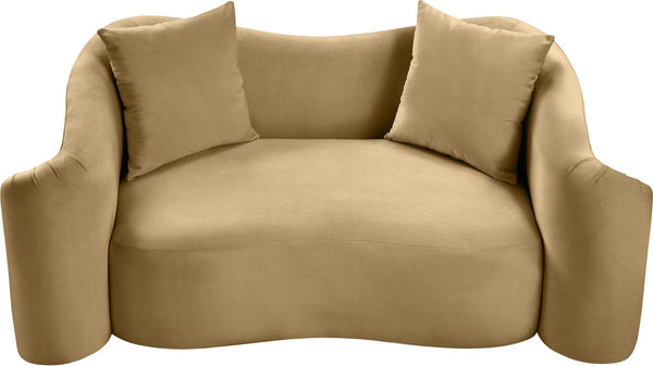 Meridian Furniture Destin Curved Velvet Loveseat with Plush Cushions and Sculpted Frame for Modern Living Rooms Camel 44052Camel-L