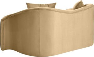 Meridian Furniture Destin Curved Velvet Loveseat with Plush Cushions and Sculpted Frame for Modern Living Rooms Camel 44052Camel-L