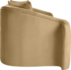 Meridian Furniture Destin Curved Velvet Loveseat with Plush Cushions and Sculpted Frame for Modern Living Rooms Camel 44052Camel-L