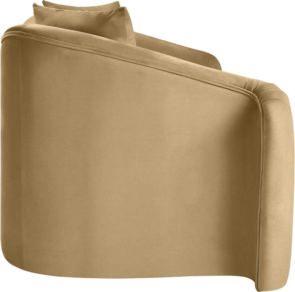 Meridian Furniture Destin Curved Velvet Loveseat with Plush Cushions and Sculpted Frame for Modern Living Rooms Camel 44052Camel-L