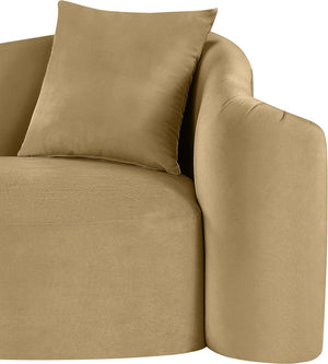 Meridian Furniture Destin Curved Velvet Sofa with Plush Deep Cushions for Modern Living Room Style and Comfort Camel 44052Camel-S