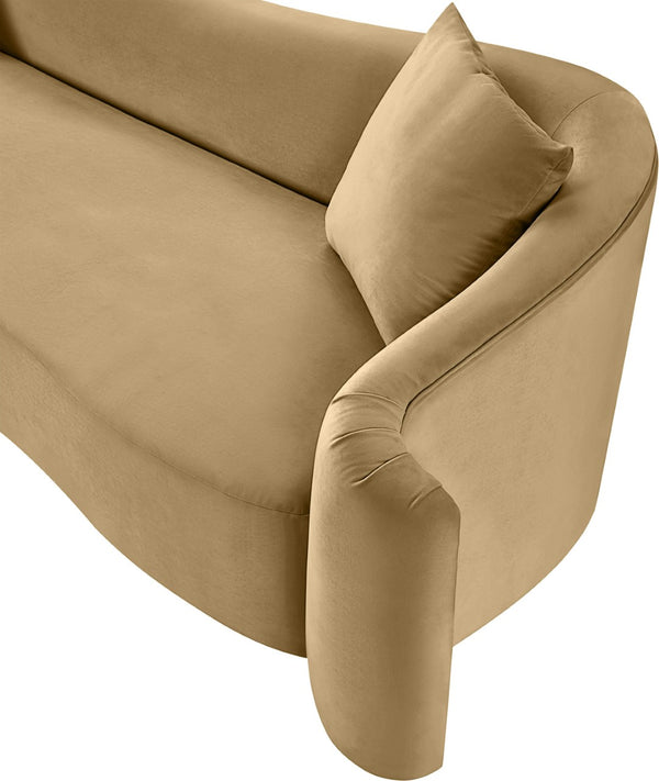 Meridian Furniture Destin Curved Velvet Sofa with Plush Deep Cushions for Modern Living Room Style and Comfort Camel 44052Camel-S