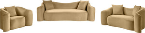 Meridian Furniture Destin Curved Velvet Sofa with Plush Deep Cushions for Modern Living Room Style and Comfort Camel 44052Camel-S