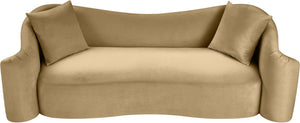 Meridian Furniture Destin Curved Velvet Sofa with Plush Deep Cushions for Modern Living Room Style and Comfort Camel 44052Camel-S