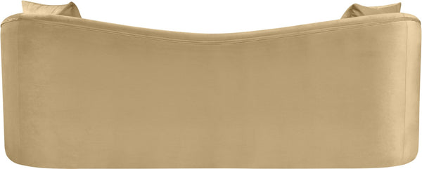 Meridian Furniture Destin Curved Velvet Sofa with Plush Deep Cushions for Modern Living Room Style and Comfort Camel 44052Camel-S