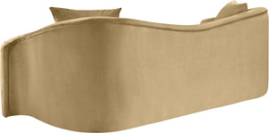 Meridian Furniture Destin Curved Velvet Sofa with Plush Deep Cushions for Modern Living Room Style and Comfort Camel 44052Camel-S
