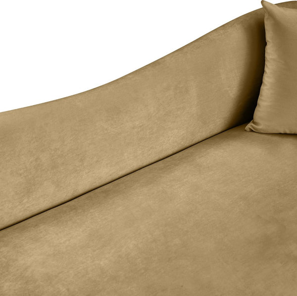 Meridian Furniture Destin Curved Velvet Sofa with Plush Deep Cushions for Modern Living Room Style and Comfort Camel 44052Camel-S