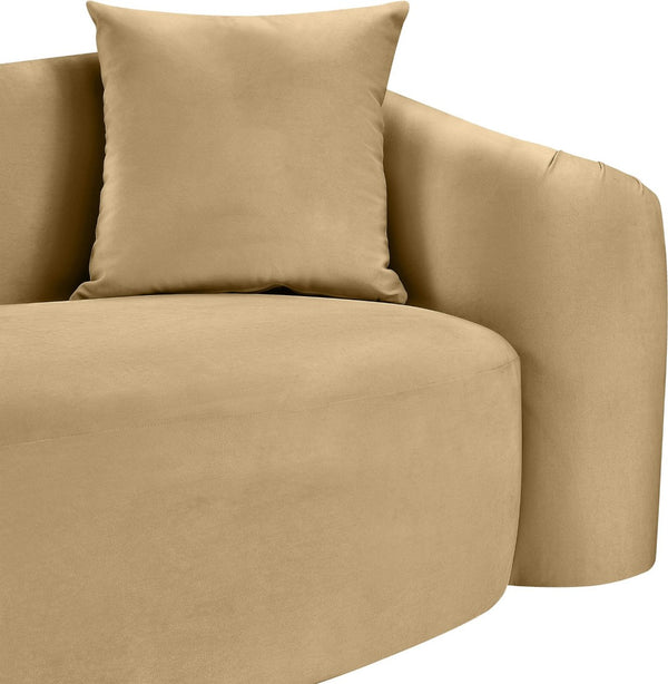 Meridian Furniture Destin Curved Velvet Sofa with Plush Deep Cushions for Modern Living Room Style and Comfort Camel 44052Camel-S