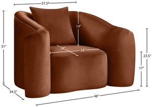 Meridian Furniture Destin Sculptural Velvet Accent Chair with Organic Curves for Modern Living Room Comfort Cognac 44052Cognac-C