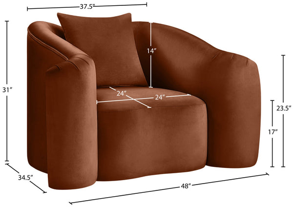 Meridian Furniture Destin Sculptural Velvet Accent Chair with Organic Curves for Modern Living Room Comfort Cognac 44052Cognac-C