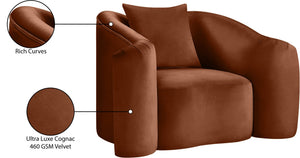 Meridian Furniture Destin Sculptural Velvet Accent Chair with Organic Curves for Modern Living Room Comfort Cognac 44052Cognac-C