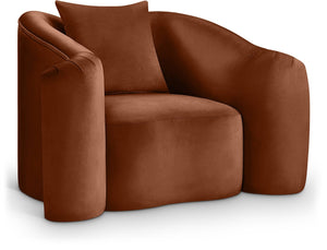 Meridian Furniture Destin Sculptural Velvet Accent Chair with Organic Curves for Modern Living Room Comfort Cognac 44052Cognac-C