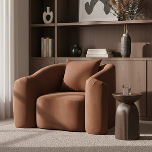 Meridian Furniture Destin Sculptural Velvet Accent Chair with Organic Curves for Modern Living Room Comfort Cognac 44052Cognac-C