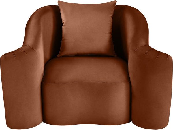 Meridian Furniture Destin Sculptural Velvet Accent Chair with Organic Curves for Modern Living Room Comfort Cognac 44052Cognac-C