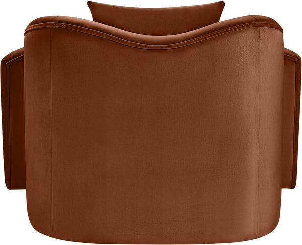 Meridian Furniture Destin Sculptural Velvet Accent Chair with Organic Curves for Modern Living Room Comfort Cognac 44052Cognac-C