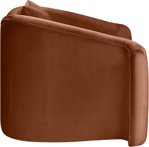 Meridian Furniture Destin Sculptural Velvet Accent Chair with Organic Curves for Modern Living Room Comfort Cognac 44052Cognac-C