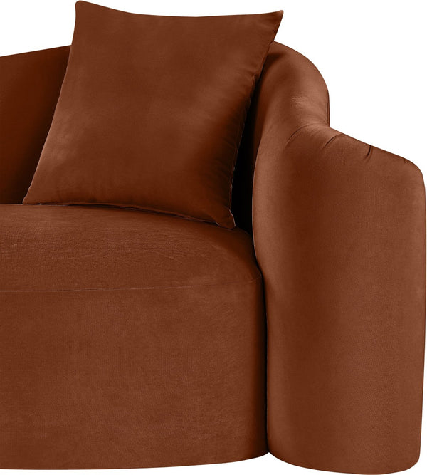 Meridian Furniture Destin Curved Velvet Loveseat with Plush Cushions and Sculpted Frame for Modern Living Rooms Cognac 44052Cognac-L
