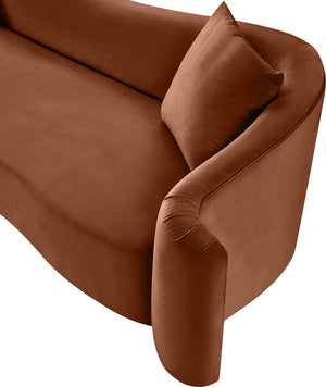 Meridian Furniture Destin Curved Velvet Loveseat with Plush Cushions and Sculpted Frame for Modern Living Rooms Cognac 44052Cognac-L