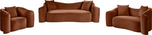 Meridian Furniture Destin Curved Velvet Loveseat with Plush Cushions and Sculpted Frame for Modern Living Rooms Cognac 44052Cognac-L