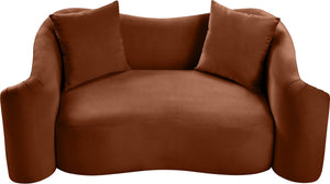 Meridian Furniture Destin Curved Velvet Loveseat with Plush Cushions and Sculpted Frame for Modern Living Rooms Cognac 44052Cognac-L