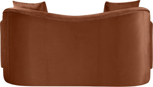 Meridian Furniture Destin Curved Velvet Loveseat with Plush Cushions and Sculpted Frame for Modern Living Rooms Cognac 44052Cognac-L