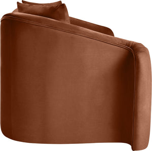 Meridian Furniture Destin Curved Velvet Loveseat with Plush Cushions and Sculpted Frame for Modern Living Rooms Cognac 44052Cognac-L