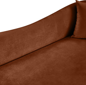 Meridian Furniture Destin Curved Velvet Loveseat with Plush Cushions and Sculpted Frame for Modern Living Rooms Cognac 44052Cognac-L