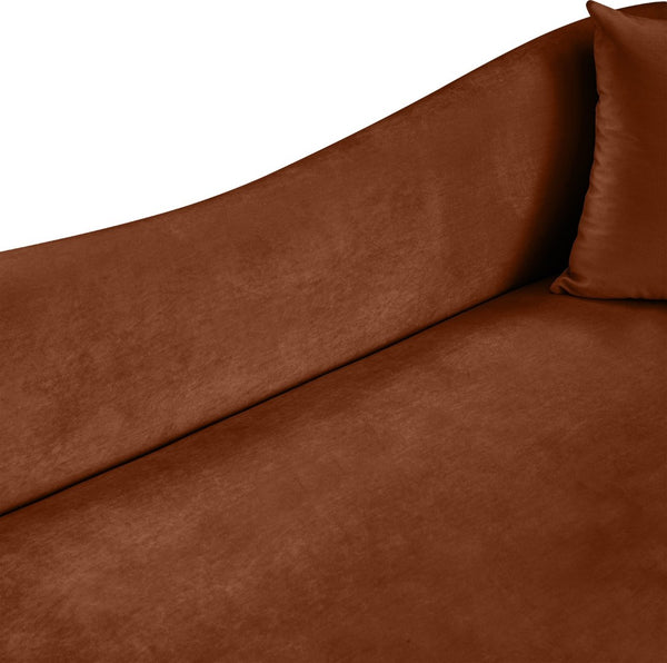 Meridian Furniture Destin Curved Velvet Loveseat with Plush Cushions and Sculpted Frame for Modern Living Rooms Cognac 44052Cognac-L