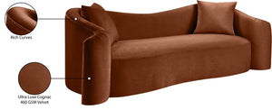 Meridian Furniture Destin Curved Velvet Sofa with Plush Deep Cushions for Modern Living Room Style and Comfort Cognac 44052Cognac-S