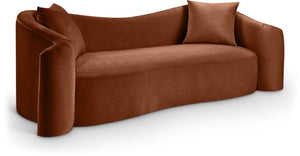 Meridian Furniture Destin Curved Velvet Sofa with Plush Deep Cushions for Modern Living Room Style and Comfort Cognac 44052Cognac-S