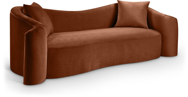 Meridian Furniture Destin Curved Velvet Sofa with Plush Deep Cushions for Modern Living Room Style and Comfort Cognac 44052Cognac-S
