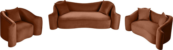 Meridian Furniture Destin Curved Velvet Sofa with Plush Deep Cushions for Modern Living Room Style and Comfort Cognac 44052Cognac-S