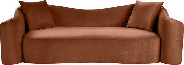 Meridian Furniture Destin Curved Velvet Sofa with Plush Deep Cushions for Modern Living Room Style and Comfort Cognac 44052Cognac-S
