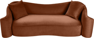 Meridian Furniture Destin Curved Velvet Sofa with Plush Deep Cushions for Modern Living Room Style and Comfort Cognac 44052Cognac-S