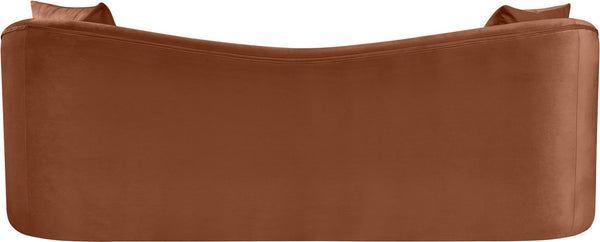 Meridian Furniture Destin Curved Velvet Sofa with Plush Deep Cushions for Modern Living Room Style and Comfort Cognac 44052Cognac-S