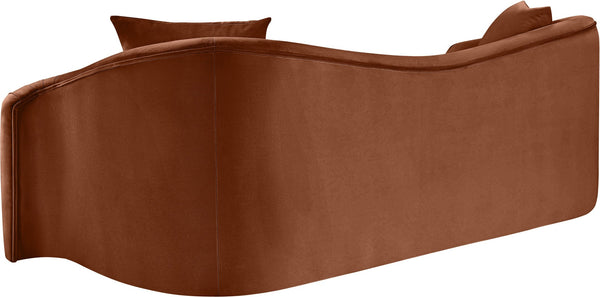 Meridian Furniture Destin Curved Velvet Sofa with Plush Deep Cushions for Modern Living Room Style and Comfort Cognac 44052Cognac-S
