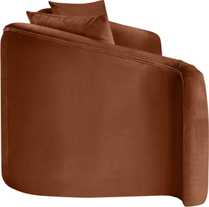Meridian Furniture Destin Curved Velvet Sofa with Plush Deep Cushions for Modern Living Room Style and Comfort Cognac 44052Cognac-S