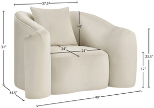 Meridian Furniture Destin Sculptural Velvet Accent Chair with Organic Curves for Modern Living Room Comfort Cream 44052Cream-C