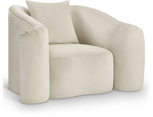 Meridian Furniture Destin Sculptural Velvet Accent Chair with Organic Curves for Modern Living Room Comfort Cream 44052Cream-C
