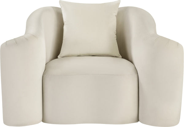 Meridian Furniture Destin Sculptural Velvet Accent Chair with Organic Curves for Modern Living Room Comfort Cream 44052Cream-C