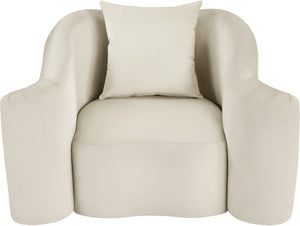 Meridian Furniture Destin Sculptural Velvet Accent Chair with Organic Curves for Modern Living Room Comfort Cream 44052Cream-C