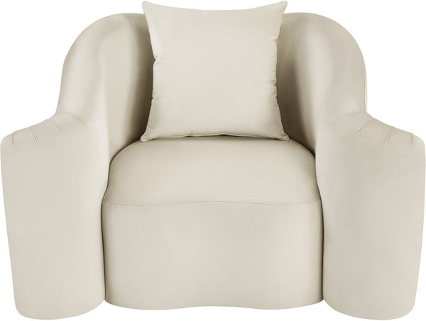 Meridian Furniture Destin Sculptural Velvet Accent Chair with Organic Curves for Modern Living Room Comfort Cream 44052Cream-C