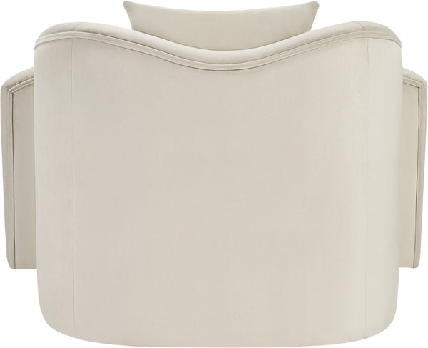Meridian Furniture Destin Sculptural Velvet Accent Chair with Organic Curves for Modern Living Room Comfort Cream 44052Cream-C