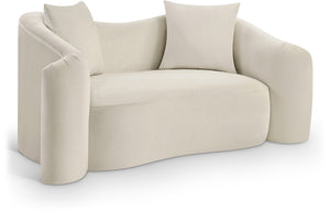 Meridian Furniture Destin Curved Velvet Loveseat with Plush Cushions and Sculpted Frame for Modern Living Rooms Cream 44052Cream-L