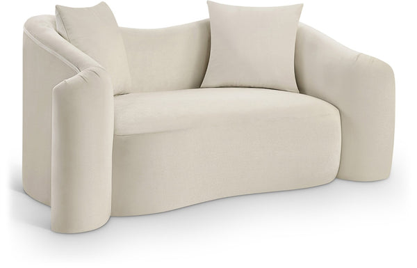 Meridian Furniture Destin Curved Velvet Loveseat with Plush Cushions and Sculpted Frame for Modern Living Rooms Cream 44052Cream-L