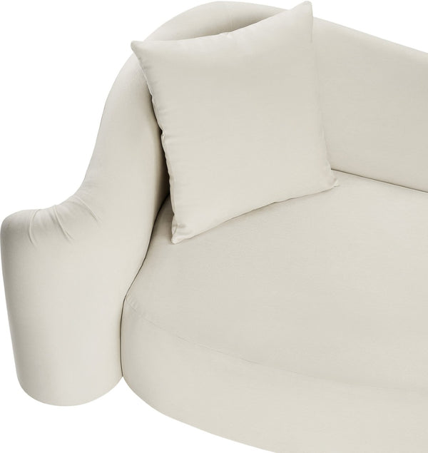 Meridian Furniture Destin Curved Velvet Loveseat with Plush Cushions and Sculpted Frame for Modern Living Rooms Cream 44052Cream-L