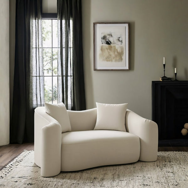 Meridian Furniture Destin Curved Velvet Loveseat with Plush Cushions and Sculpted Frame for Modern Living Rooms Cream 44052Cream-L