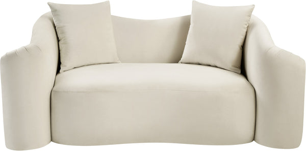 Meridian Furniture Destin Curved Velvet Loveseat with Plush Cushions and Sculpted Frame for Modern Living Rooms Cream 44052Cream-L