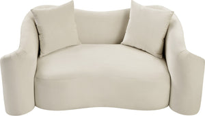 Meridian Furniture Destin Curved Velvet Loveseat with Plush Cushions and Sculpted Frame for Modern Living Rooms Cream 44052Cream-L